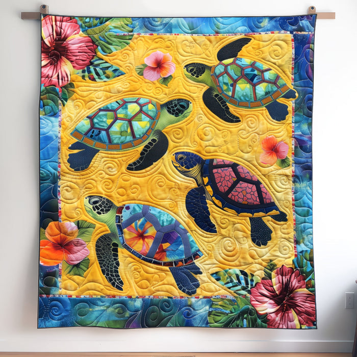 Grietje - Vatteret tæppe Aqua Eventyr Kunstquilt Hængende