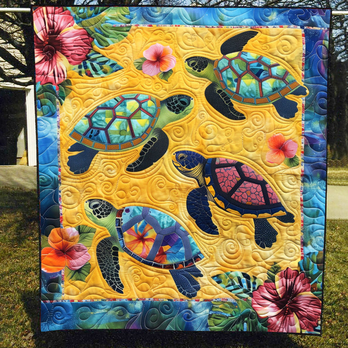 Grietje - Vatteret tæppe Aqua Eventyr Kunstquilt Hængende