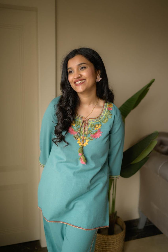 Grisha Embroidered Coord Set- Blue