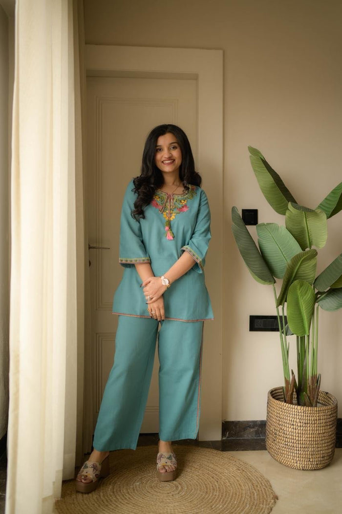 Grisha Embroidered Coord Set- Blue