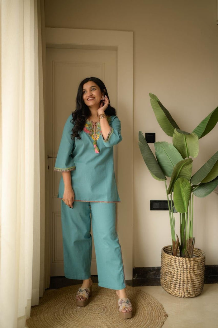 Grisha Embroidered Coord Set- Blue