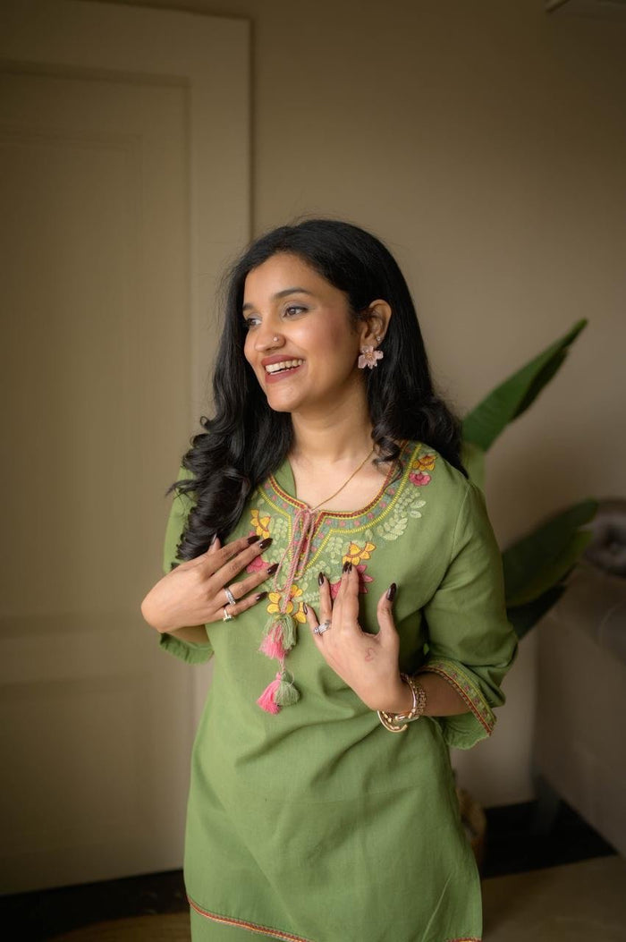 Grisha Embroidered Coord Set- Green