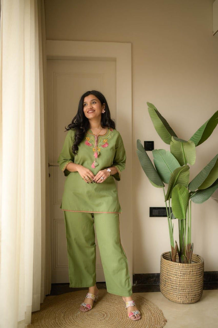 Grisha Embroidered Coord Set- Green