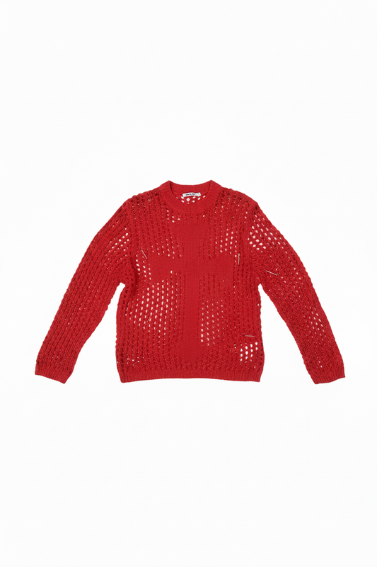 Red Crochet Sweater – With Pins