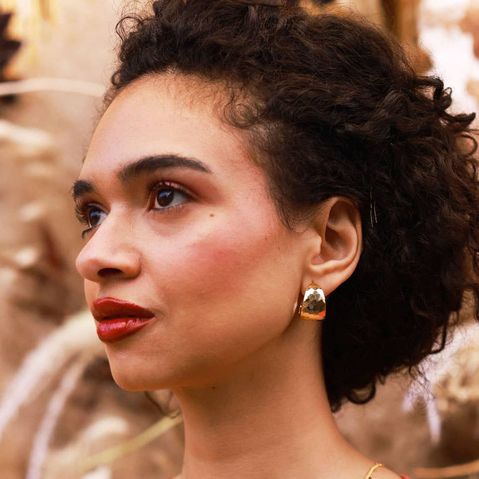Hammered Vintage Style Hoops: Yellow Gold