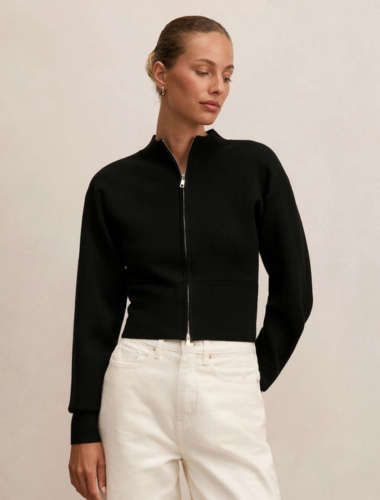 Hanna Zip Knit Jacket Black Forever New