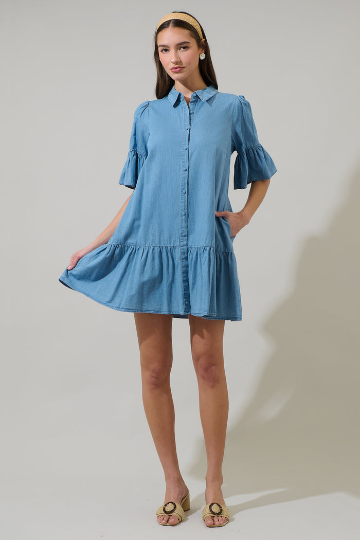 Haysville Chambray Shift Mini Dress