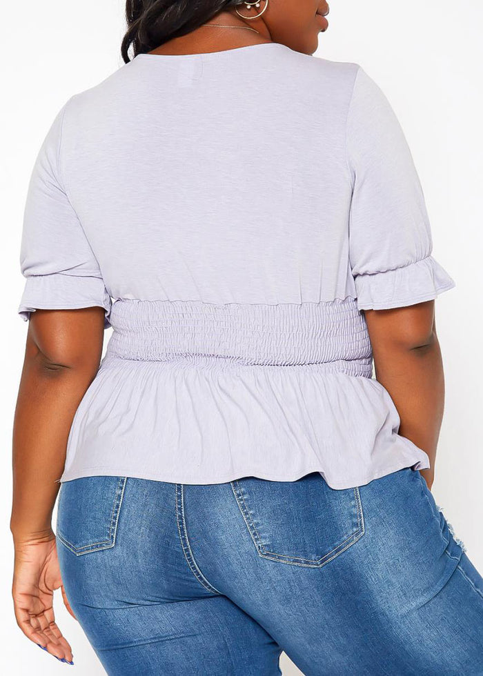 Hi Curvy Plus Size Smocked V Neck Top