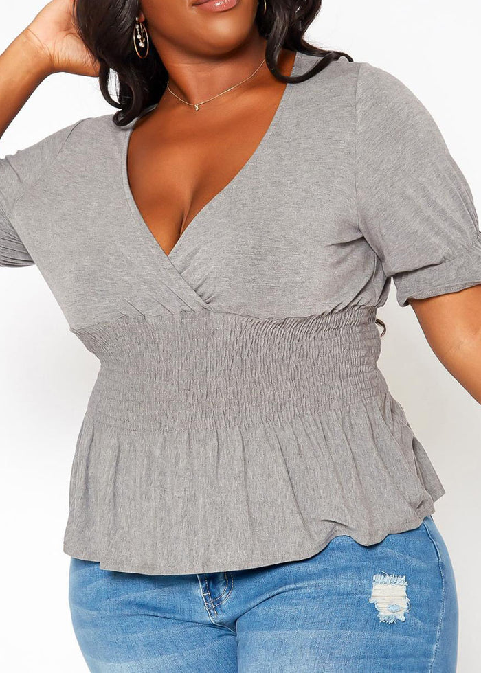 Hi Curvy Plus Size Smocked V Neck Top