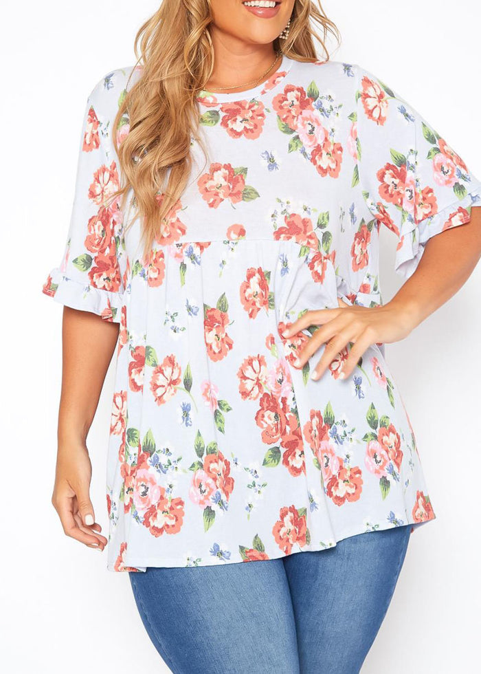 Hi Curvy Plus Size Women  Floral Print Relaxed Fit Tee Shirt