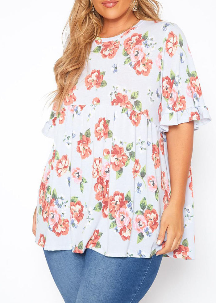 Hi Curvy Plus Size Women  Floral Print Relaxed Fit Tee Shirt