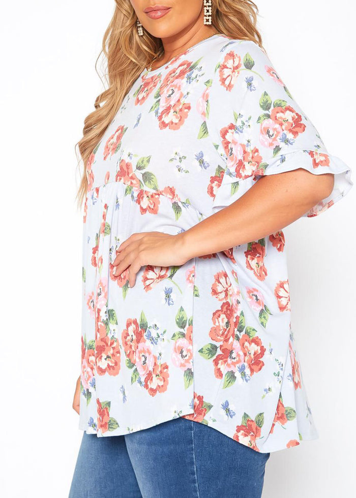 Hi Curvy Plus Size Women  Floral Print Relaxed Fit Tee Shirt