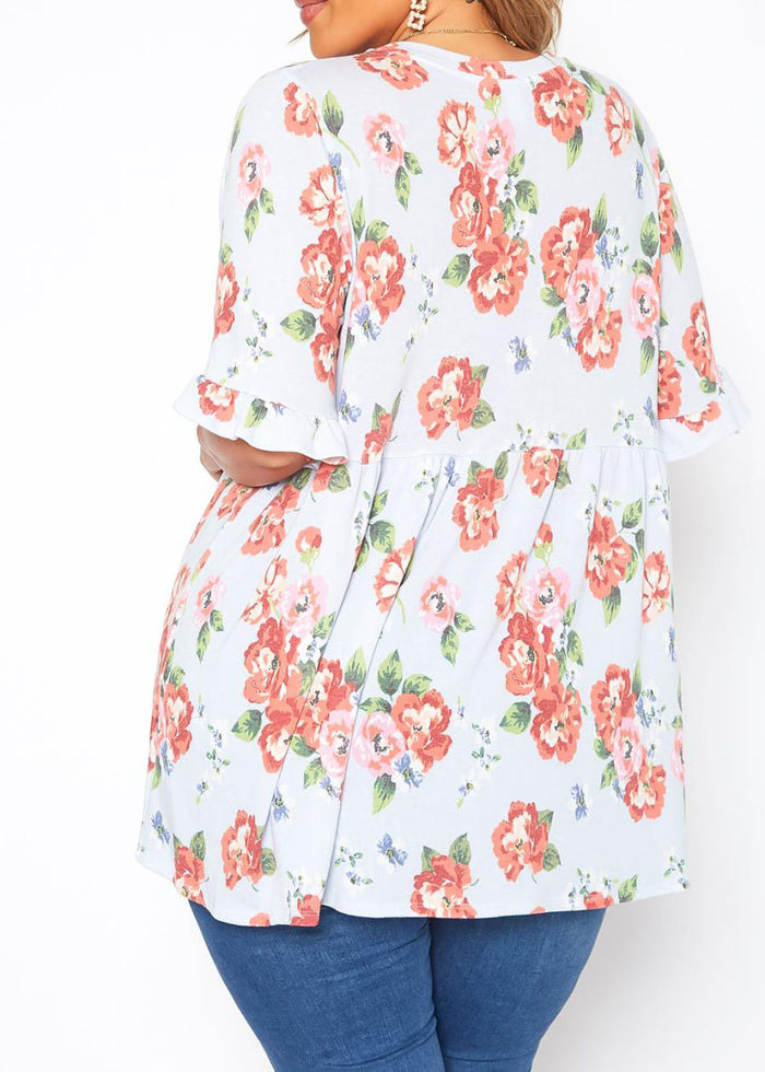 Hi Curvy Plus Size Women  Floral Print Relaxed Fit Tee Shirt