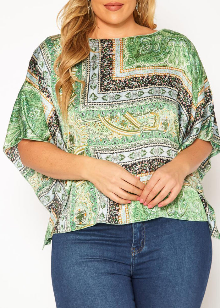 HI Curvy Plus Size Women Paisley Print Dolman Sleeve Shirts Made In USA