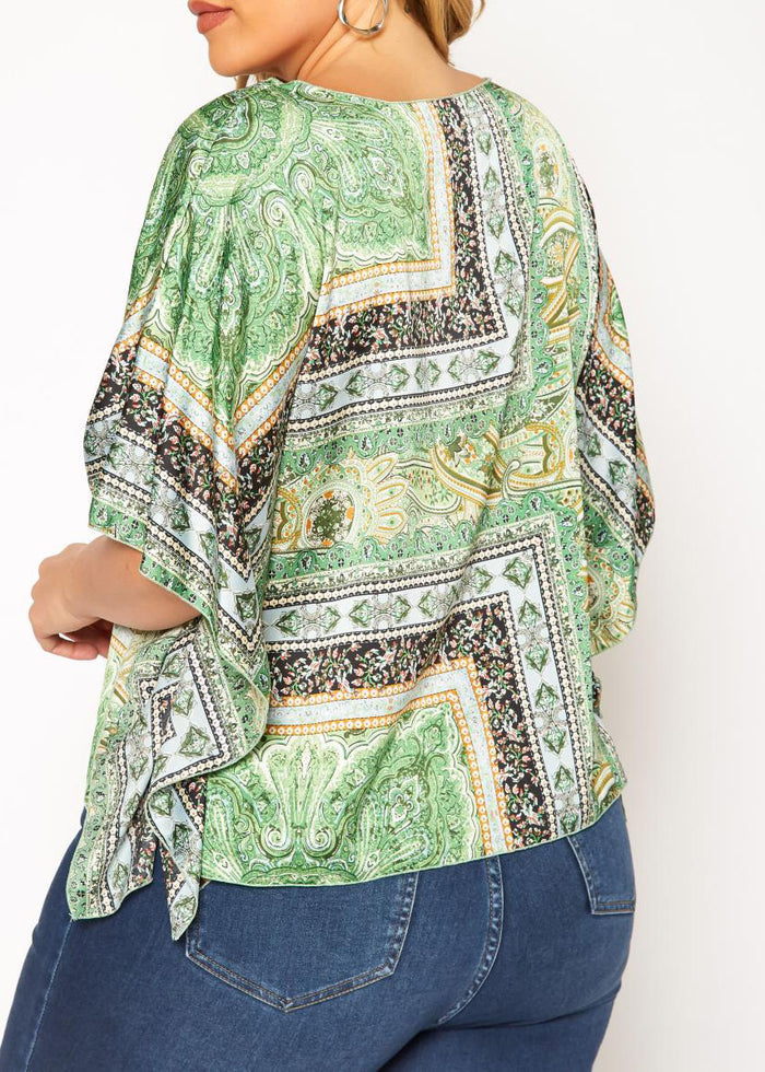 HI Curvy Plus Size Women Paisley Print Dolman Sleeve Shirts Made In USA