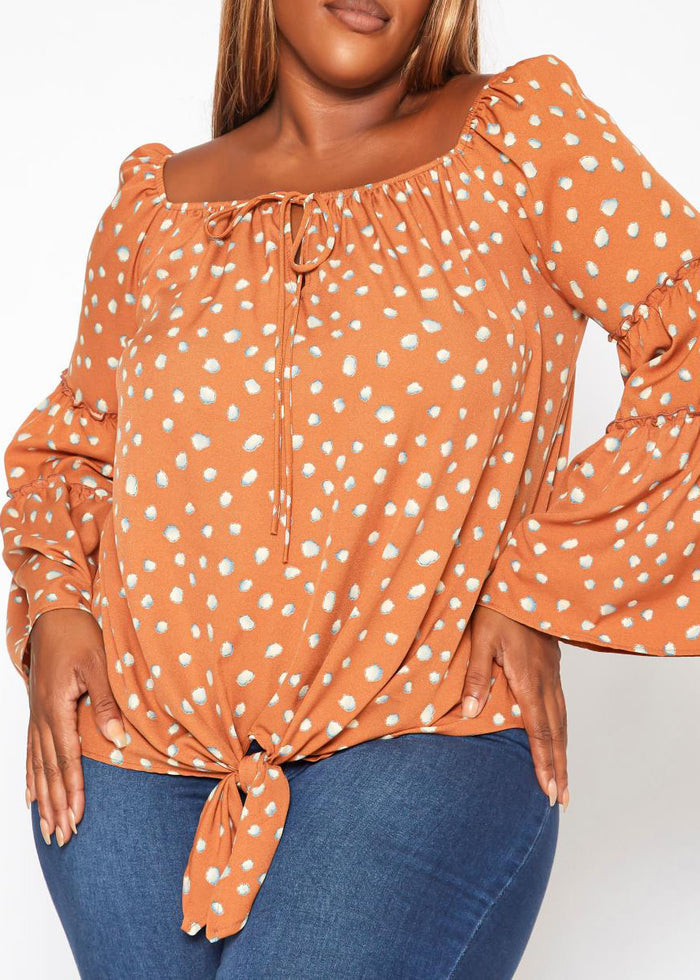 Hi Curvy Plus Size Women Polka Dotted Flare Sleeve Top made in USA