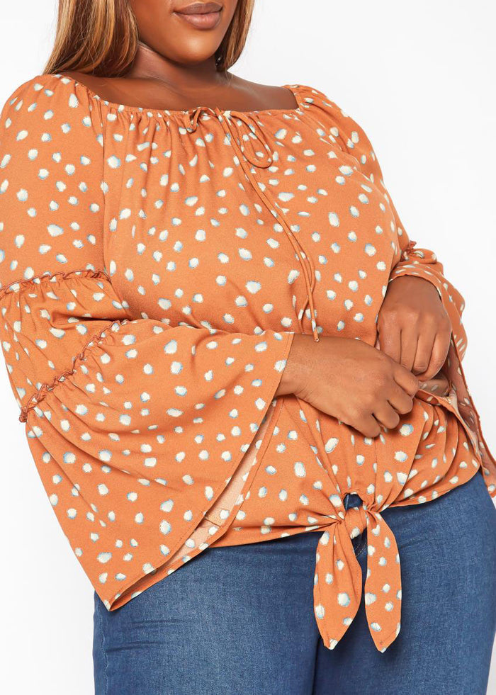 Hi Curvy Plus Size Women Polka Dotted Flare Sleeve Top made in USA