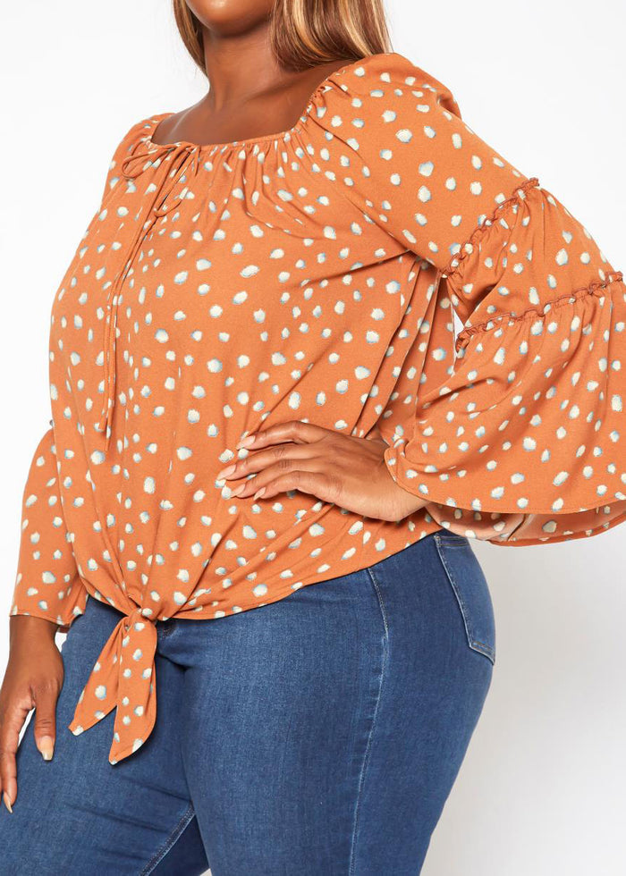 Hi Curvy Plus Size Women Polka Dotted Flare Sleeve Top made in USA