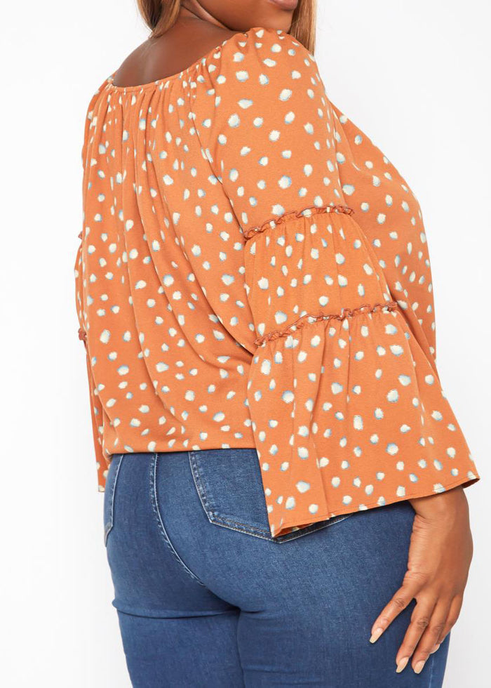Hi Curvy Plus Size Women Polka Dotted Flare Sleeve Top made in USA