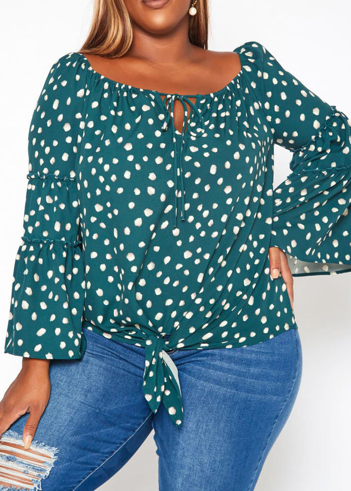 Hi Curvy Plus Size Women Polka Dotted Flare Sleeve Top made in USA