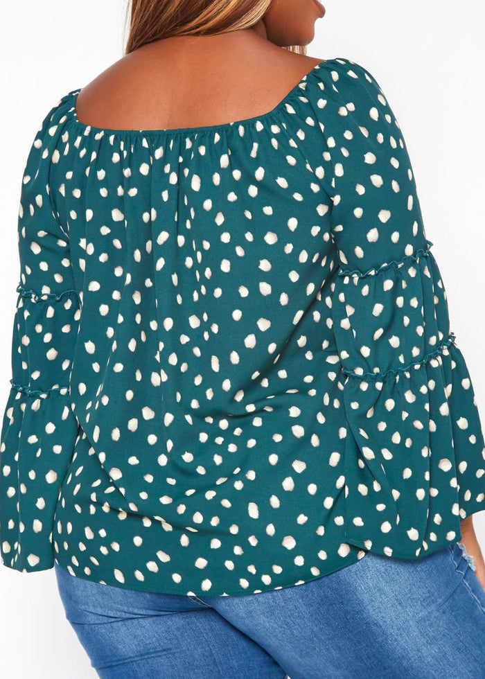 Hi Curvy Plus Size Women Polka Dotted Flare Sleeve Top made in USA