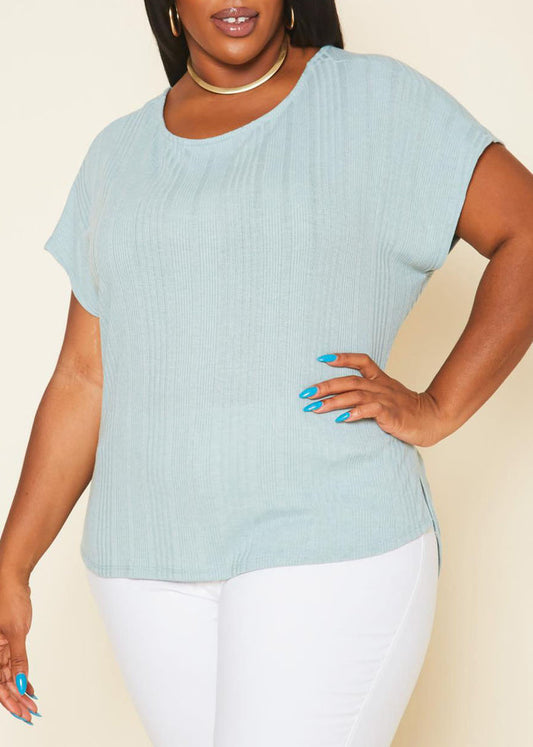 Hi Curvy Plus Size Women Ribbed Dolman Sleeve Top