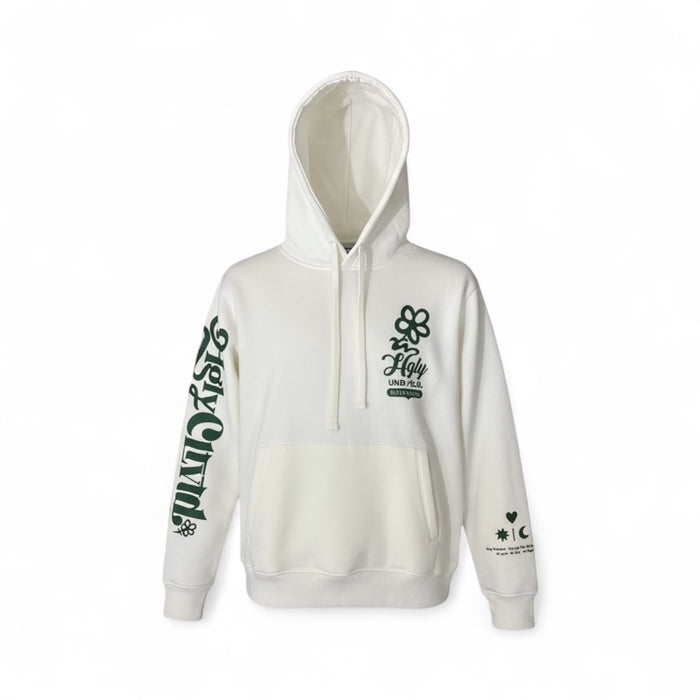 Highly Undrtd CLTVT BOTANICALS hoodie in ivory and green, featuring a comfortable fit and botanical print design.