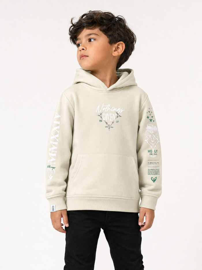 Kids' hoodie by Highly Undrtd Kids, 'Given' in celadon color, featuring a comfortable fit and casual style.