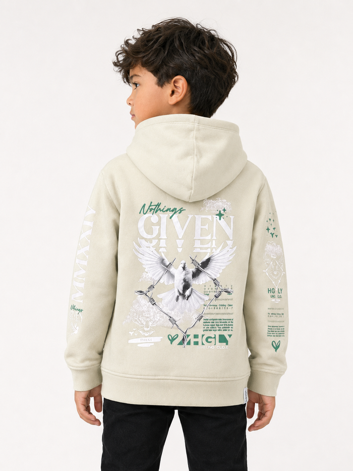 Kids' hoodie by Highly Undrtd Kids, 'Given' in celadon color, featuring a comfortable fit and soft fabric for kids.