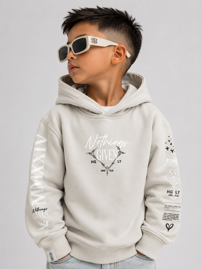 Kids' Highly Undrtd Kids 'Given' hoodie in cloud color, soft fabric, with hood and casual fit, perfect for comfortable everyday wear.