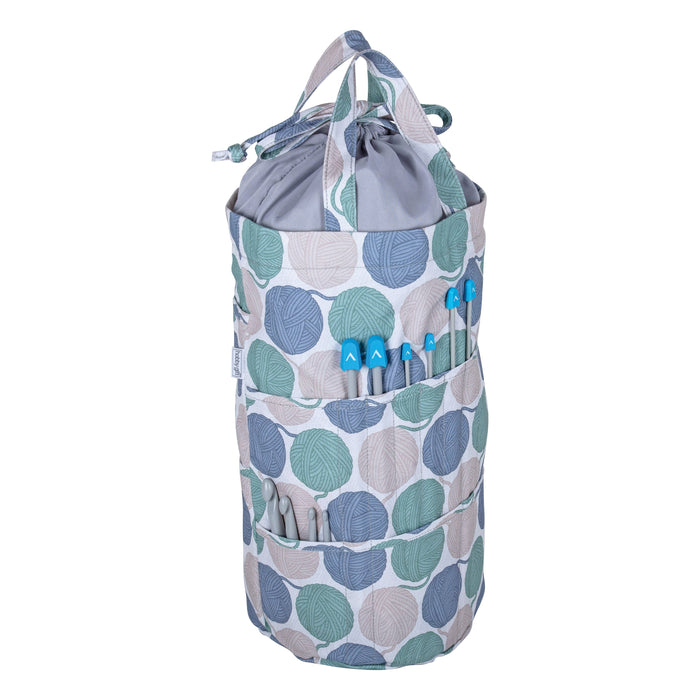 Hobby Gift: Knitting Bag: Drawstring with Outside Pockets: Yarn Balls: Item size: (d/w/h) 15 x 41 x 19.5cm.