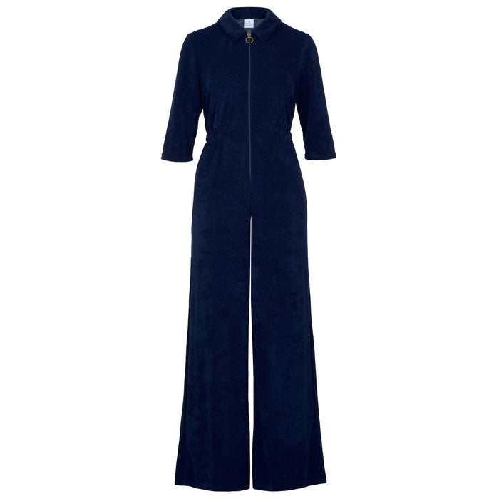 'Honor' Wide Leg Jumpsuit | Navy Stretch Towelling
