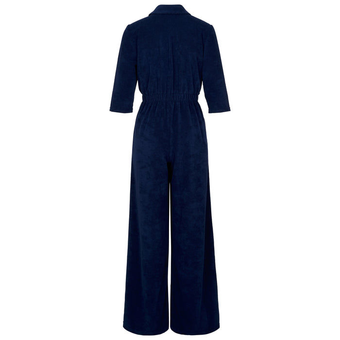 'Honor' Wide Leg Jumpsuit | Navy Stretch Towelling