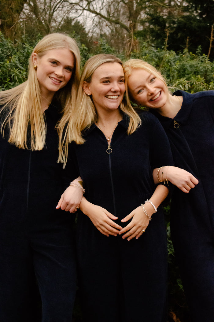 'Honor' Wide Leg Jumpsuit | Navy Stretch Towelling