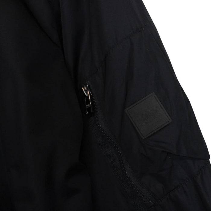 Hugo Boss navy blue bomber jacket full zip nylon with logo detail.