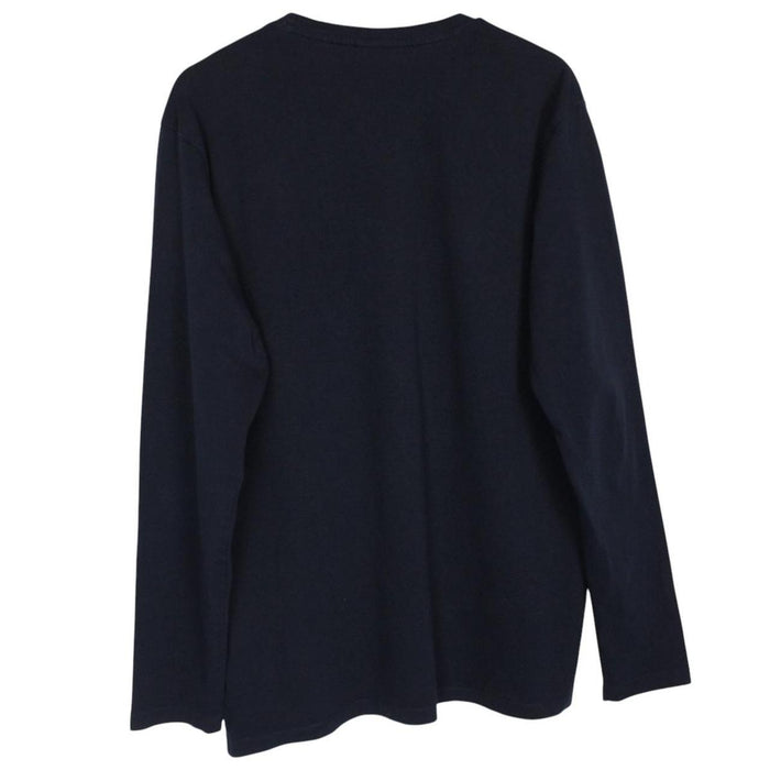 Hugo Boss navy blue long sleeve cotton t-shirt with logo patch on chest.