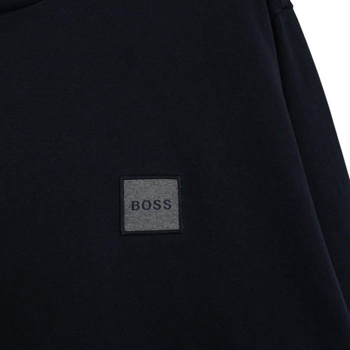 Hugo Boss navy blue long sleeve cotton t-shirt with logo patch on chest.
