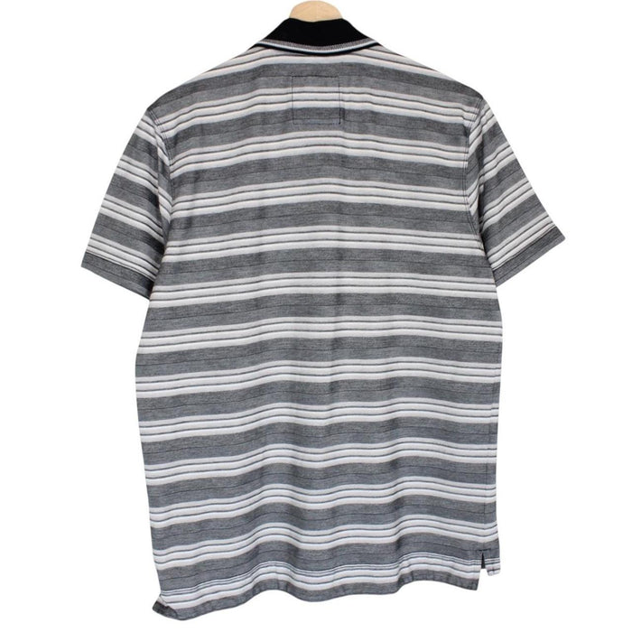 Hugo Boss grey striped short sleeve polo shirt in soft pima cotton fabric.