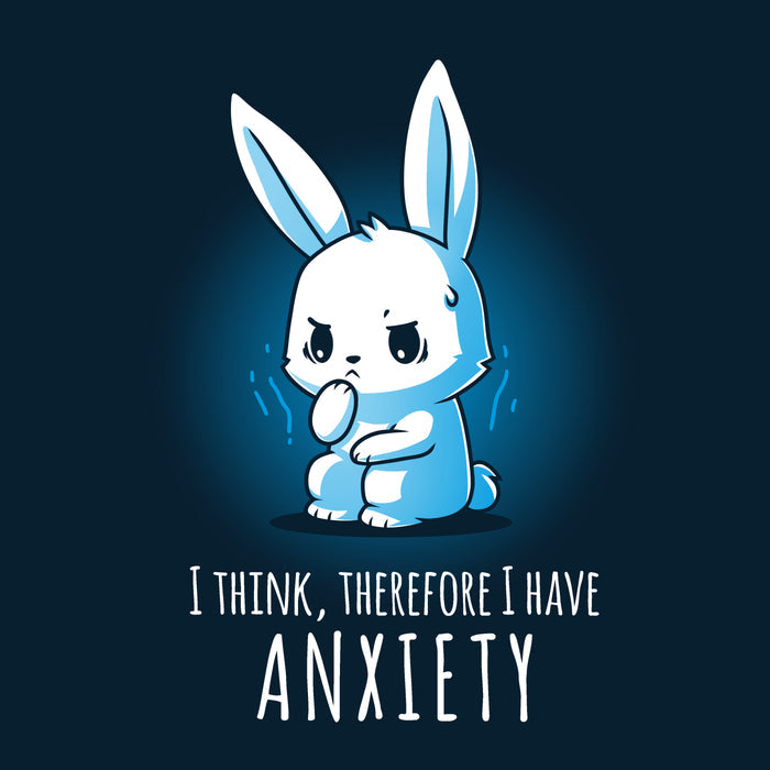 Premium Cotton T-shirt_TeeTurtle navy blue I Think, Therefore I Have Anxiety. Featuring an over-thinking, anxious bunny.