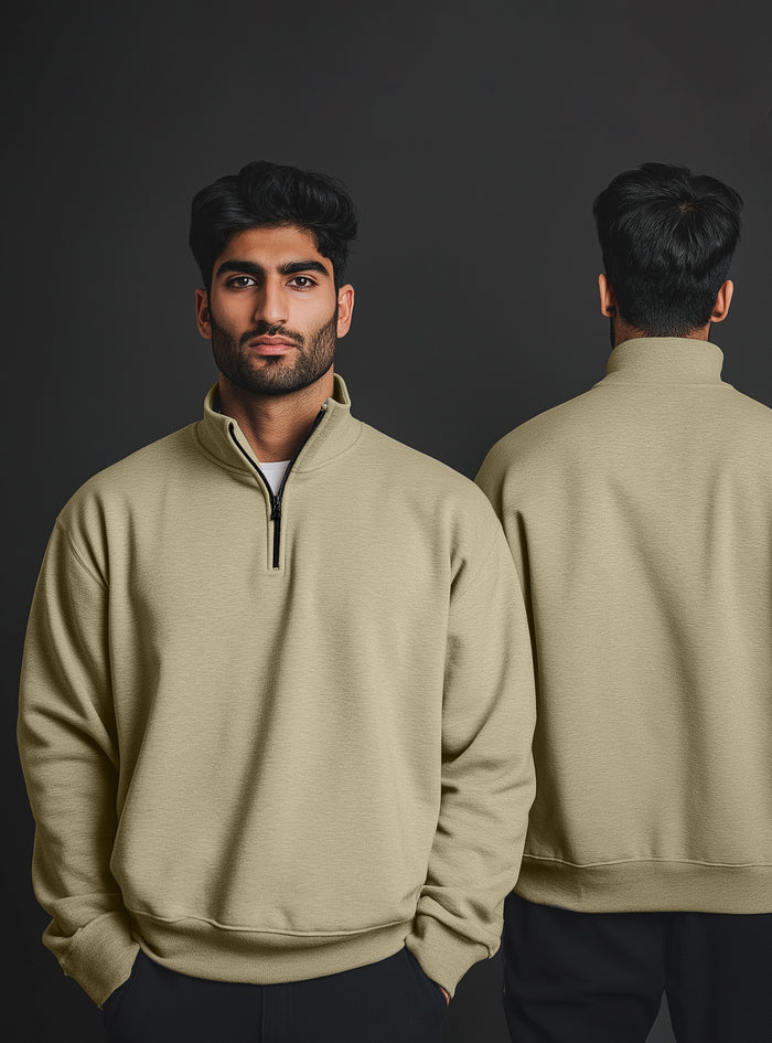 IDOL Half Zip Sweater (Mélange Beige) - Hinz Clothing
