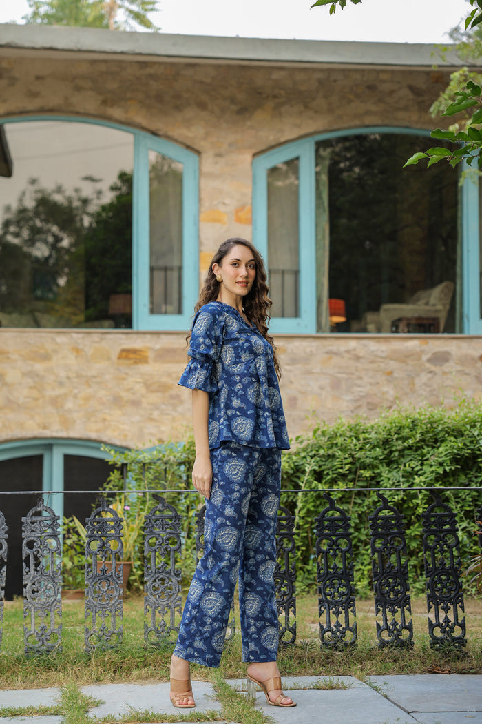 Indigo Bagru Paisley Cotton Co-ord Set