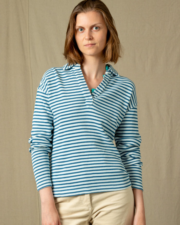 Indigo Inlet Pullover in Blue/White Textured Knit