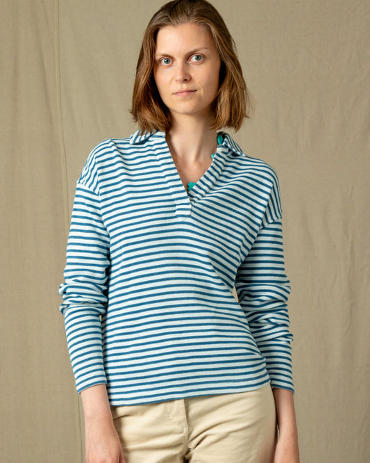 Indigo Inlet Pullover in Blue/White Textured Knit