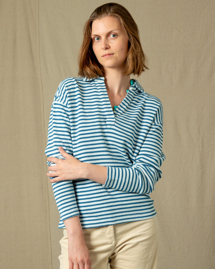 Indigo Inlet Pullover in Blue/White Textured Knit