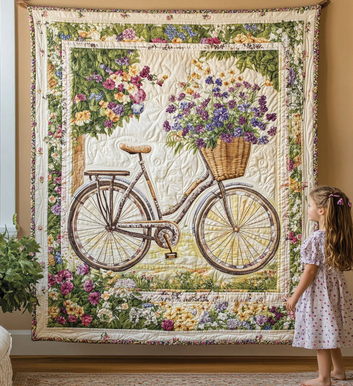 Ingrid - Tekstil vægkunst Cykel Blomster