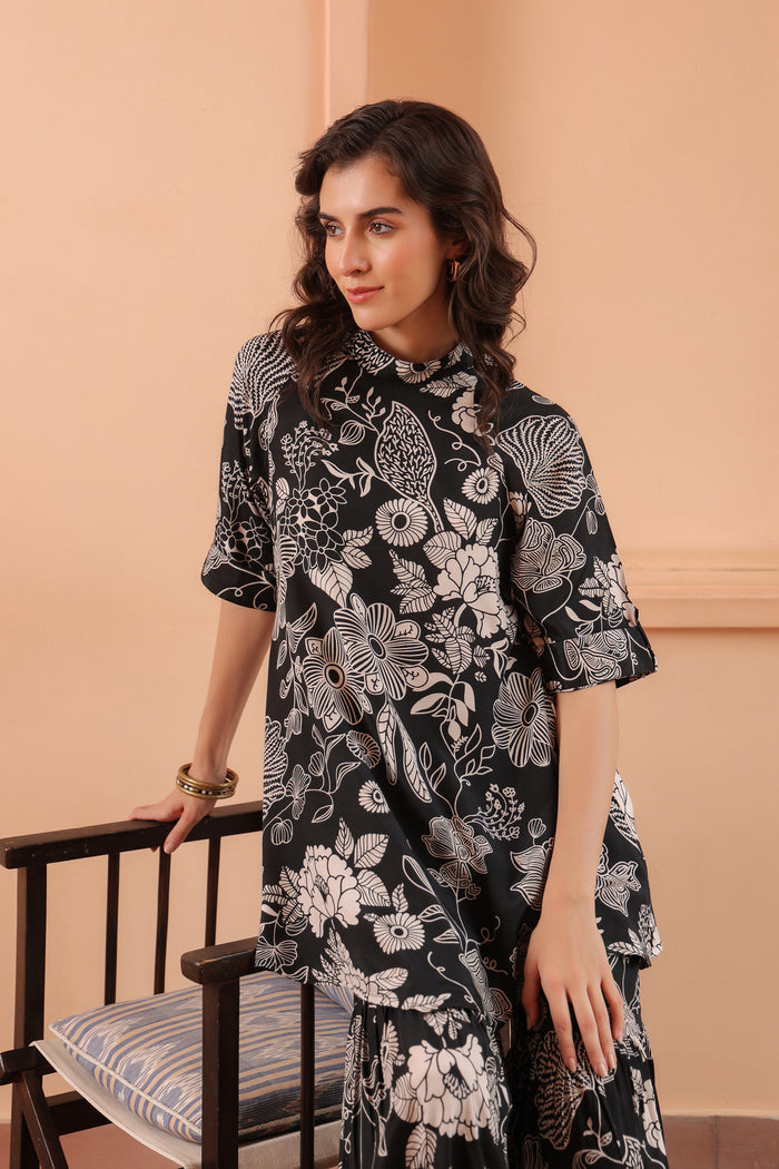 Inkblot Iris Sharara Russian Silk Co-ord Set