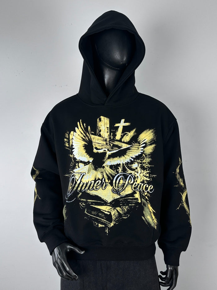 Black Inner Peace ‘IP Over Everything’ hoodie with front logo and comfortable pullover design.