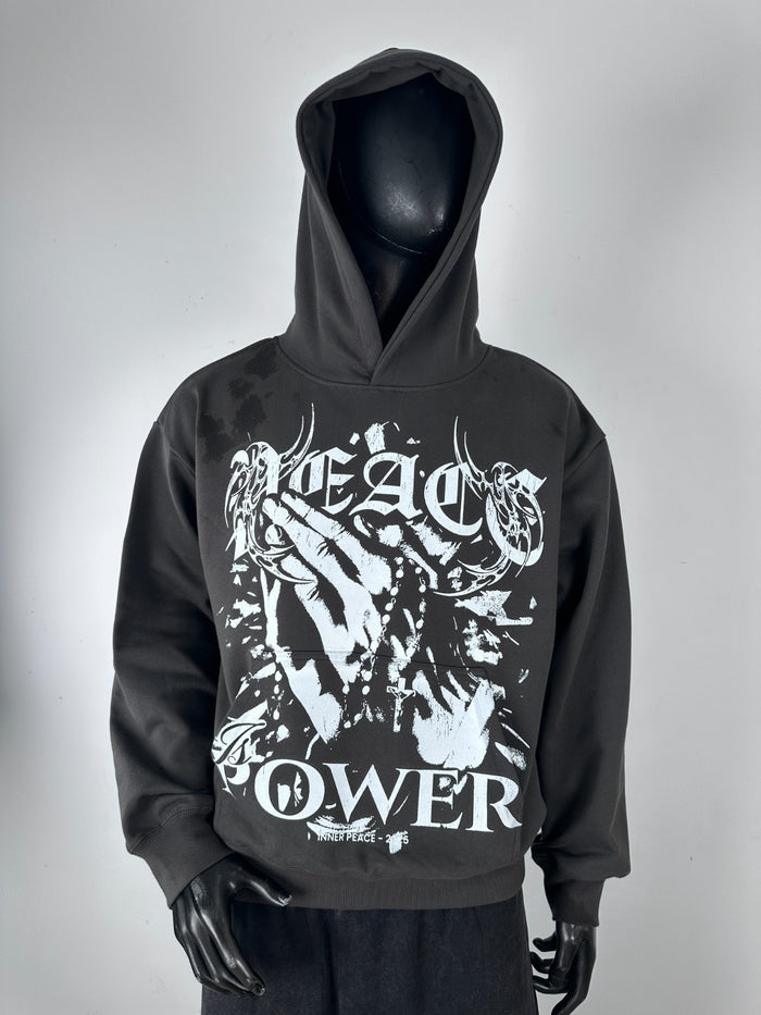 Inner Peace Power Pullover Hoodie in charcoal, casual hoodie with a comfortable fit and minimalist design.