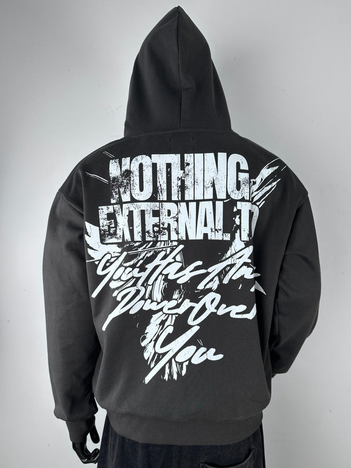 Inner Peace Power Pullover Hoodie in charcoal, featuring a comfortable fit and minimalist design for casual wear.