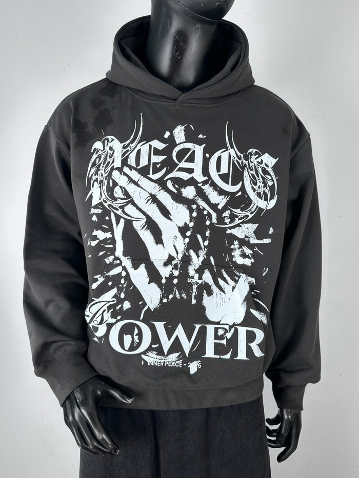 Inner Peace Power pullover hoodie in charcoal, featuring a comfortable fit and casual style, ideal for everyday wear.